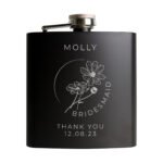Personalised Monochrome Floral Design Wedding Party Black Stainless Steel Hip Flask - Image 5