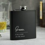 Personalised Any Message Script Font Black Stainless Steel Hip Flask - Image 6
