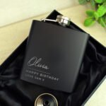 Personalised Any Message Script Font Black Stainless Steel Hip Flask - Image 7