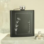 Personalised Name Only Monochrome Floral Design Black Stainless Steel Hip Flask - Image 6