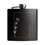 Personalised Name Only Monochrome Floral Design Black Stainless Steel Hip Flask - Image 7