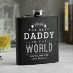 Personalised 'The Best In The World' Black Stainless Steel Hip Flask