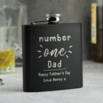 Personalised 'Number One' Black Stainless Steel Hip Flask