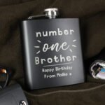 Personalised 'Number One' Black Stainless Steel Hip Flask - Image 4