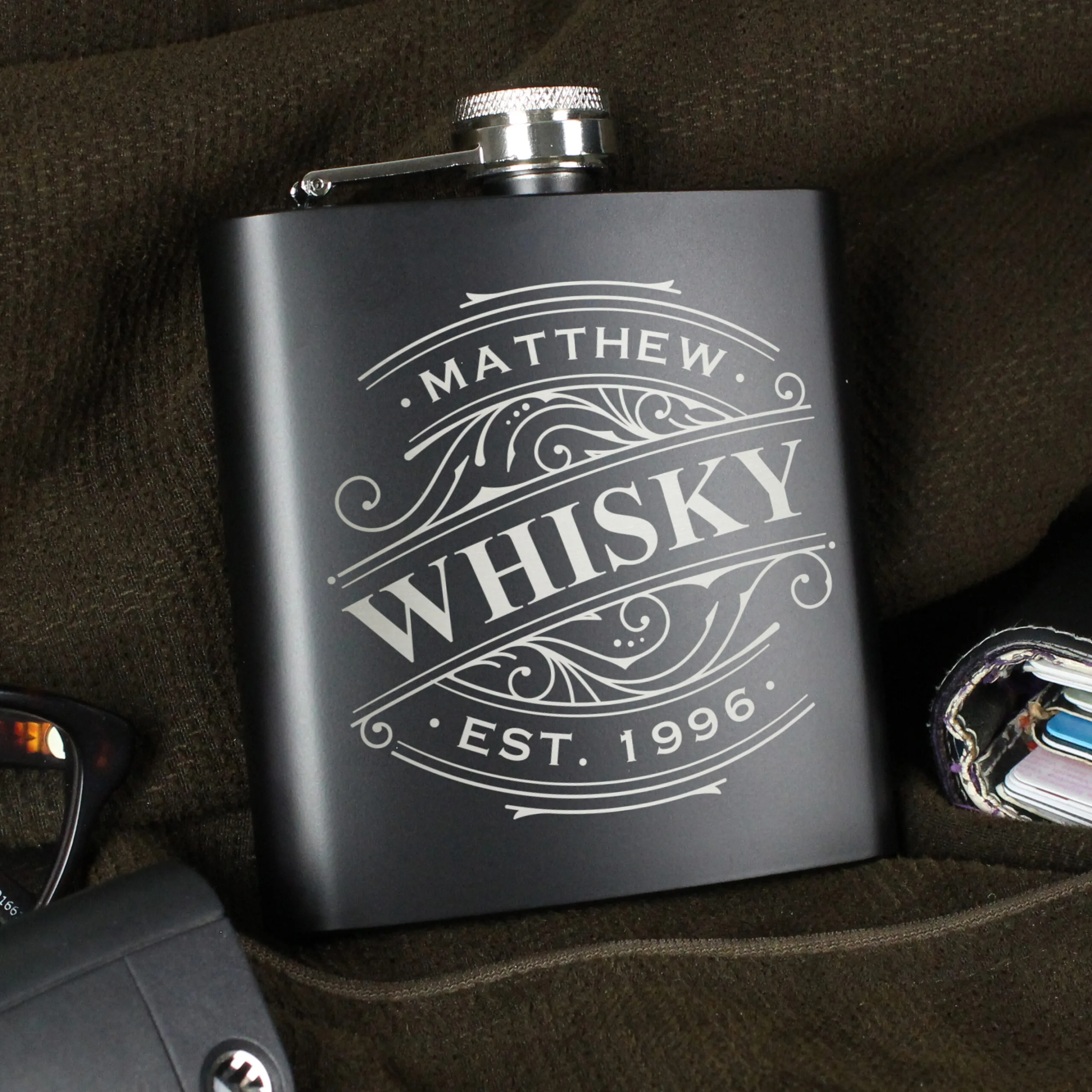 Personalised Any Spirit Design Black Stainless Steel Hip Flask - Image 6