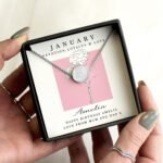 Personalised January Birth Flower Design Silver Tone Disc Necklace & Gift Box - Image 3