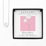 Personalised January Birth Flower Design Silver Tone Disc Necklace & Gift Box - Image 6