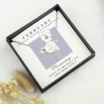Personalised February Birth Flower Design Silver Tone Disc Necklace & Gift Box