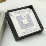 Personalised February Birth Flower Design Silver Tone Disc Necklace & Gift Box - Image 4