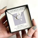 Personalised February Birth Flower Design Silver Tone Disc Necklace & Gift Box - Image 5