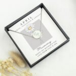 Personalised April Birth Flower Design Silver Tone Disc Necklace & Gift Box