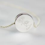 Personalised April Birth Flower Design Silver Tone Disc Necklace & Gift Box - Image 2