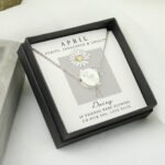 Personalised April Birth Flower Design Silver Tone Disc Necklace & Gift Box - Image 4