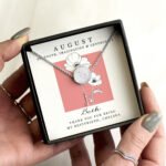 Personalised August Birth Flower Design Silver Tone Disc Necklace & Gift Box - Image 5