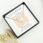 Personalised November Birth Flower Design Silver Tone Disc Necklace & Gift Box