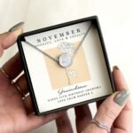 Personalised November Birth Flower Design Silver Tone Disc Necklace & Gift Box - Image 5