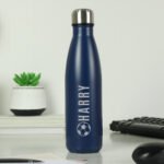 Personalised Football Motif Navy Blue Stainless Steel Insulated Drinks Bottle