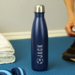 Personalised Football Motif Navy Blue Stainless Steel Insulated Drinks Bottle - Image 2