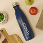 Personalised Football Motif Navy Blue Stainless Steel Insulated Drinks Bottle - Image 3