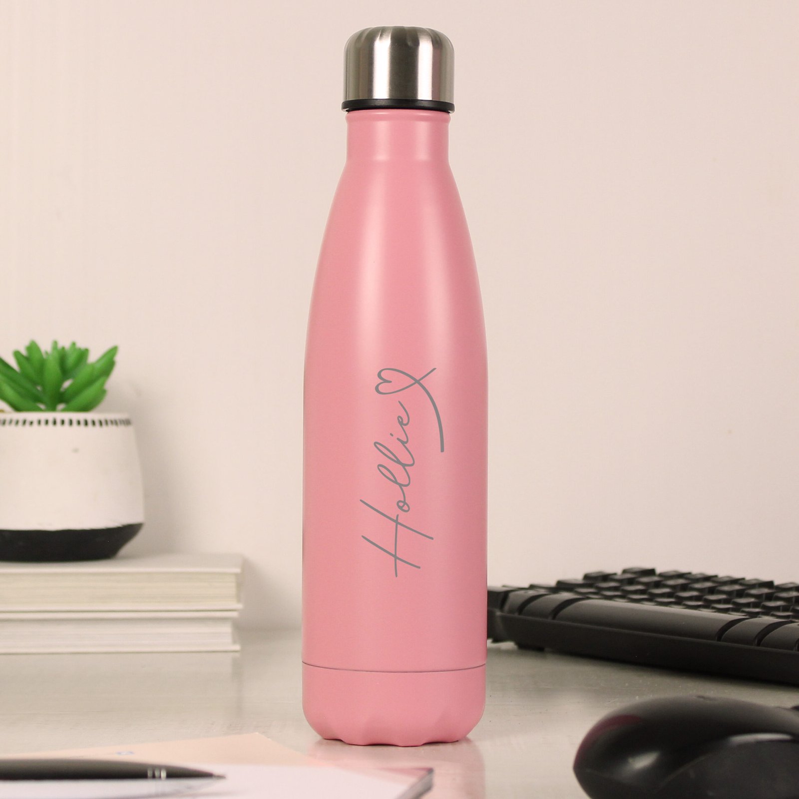 P0104N77 Personalised Heart Motif Pink Stainless Steel Insulated Drinks Bottle Personalised Heart Motif Pink Stainless Steel Insulated Drinks Bottle - Image 1
