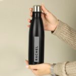 Personalised Rectangle Name Only Black Stainless Steel Insulated Drinks Bottle - Image 2