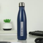 Personalised Rectangle Name Only Navy Blue Stainless Steel Insulated Drinks Bottle