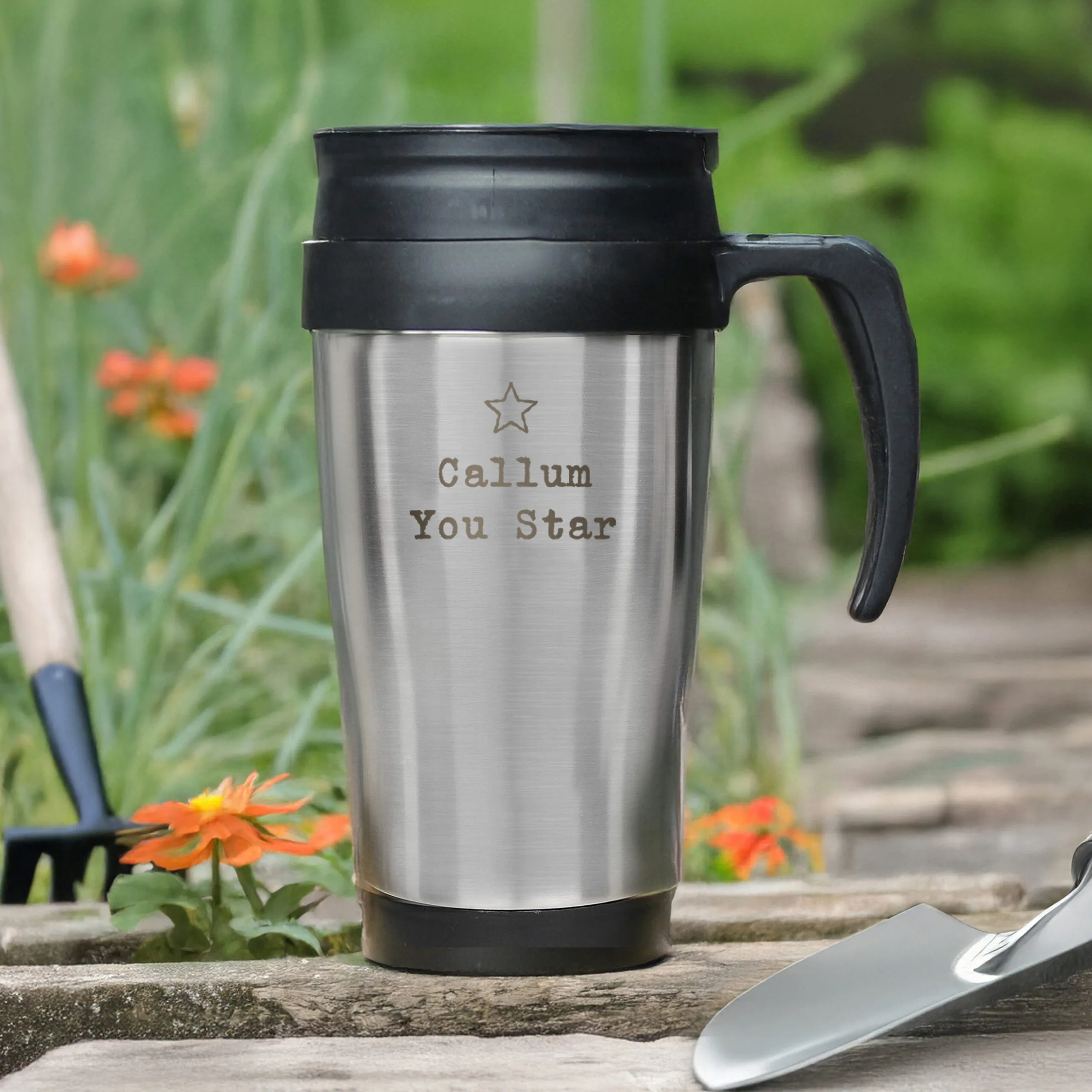 Personalised Any Message Star Motif Stainless Steel Travel Mug - Image 2