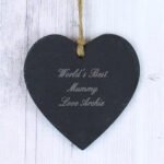Personalised Any Message Script Font Hanging Slate Heart Decoration