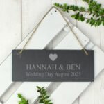 Personalised Any Message Heart Motif Hanging Slate Plaque