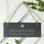 Personalised Any Message Heart Motif Hanging Slate Plaque