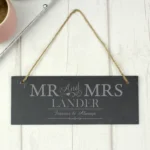 Personalised 'Mr And Mrs' Hanging Slate Plaque