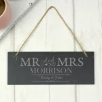 Personalised 'Mr And Mrs' Hanging Slate Plaque - Image 2