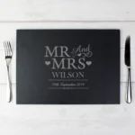 Personalised 'Mr And Mrs' Hearts Motif Slate Placemat