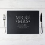 Personalised 'Mr And Mrs' Hearts Motif Slate Placemat - Image 2