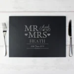 Personalised 'Mr And Mrs' Hearts Motif Slate Placemat - Image 3