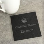 Personalised Message & Name Crown Motif Single Slate Coaster - Image 3