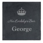 Personalised Message & Name Crown Motif Single Slate Coaster - Image 2
