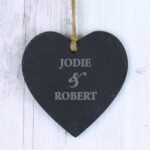 Personalised Couples Names Hanging Slate Heart Shaped Decoration