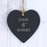 Personalised Couples Names Hanging Slate Heart Shaped Decoration