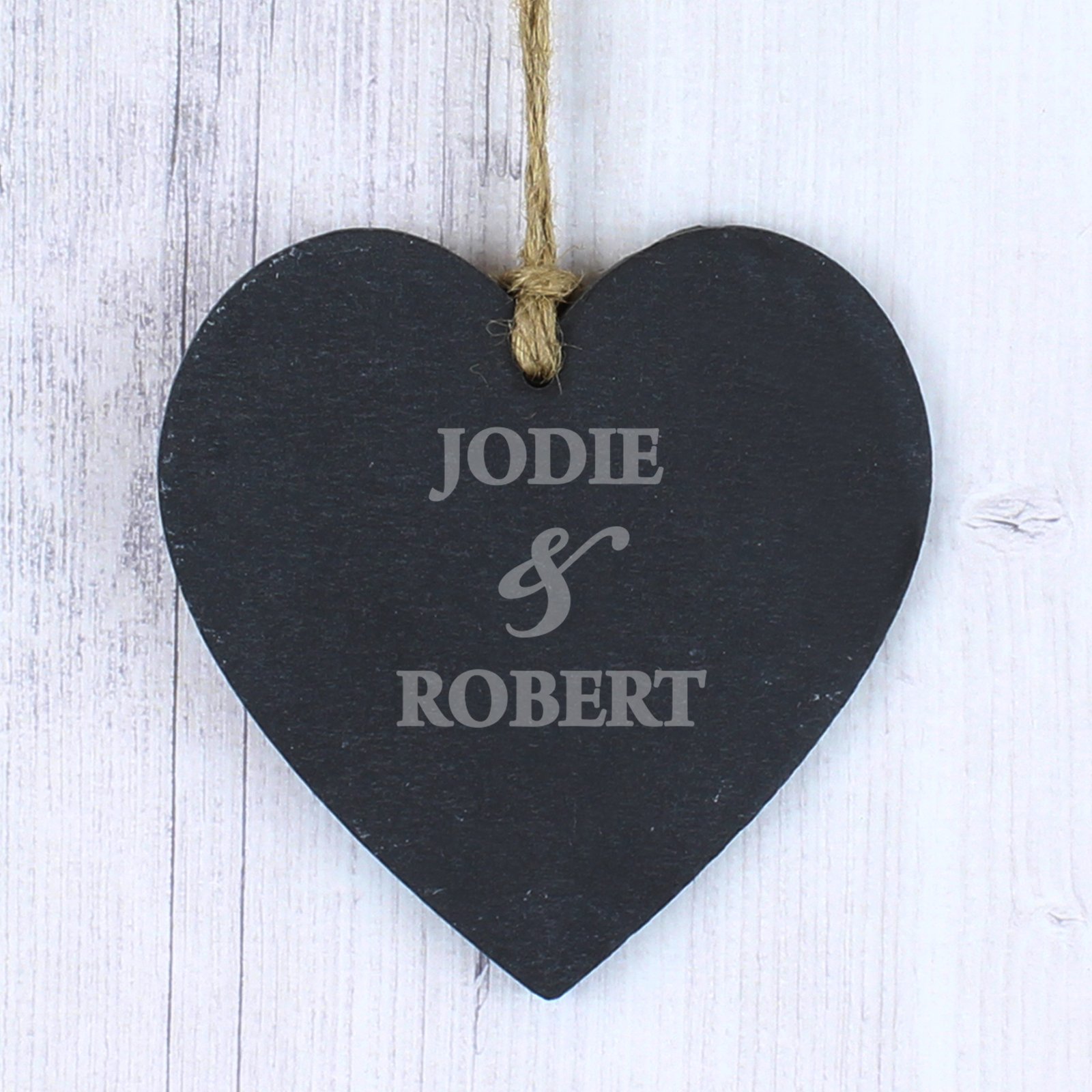 P010544 Personalised Couples Names Hanging Slate Heart Shaped Decoration Personalised Couples Names Hanging Slate Heart Shaped Decoration - Image 1