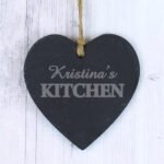 Personalised 'Kitchen' Hanging Slate Heart Shaped Decoration
