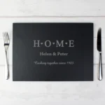 Personalised 'HOME' Hearts Motif Slate Placemat
