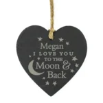Personalised 'I Love You To The Moon & Back' Hanging Slate Heart Decoration - Image 2