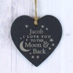 Personalised 'I Moon You To The Moon & Back' Hanging Slate Heart Decoration