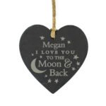 Personalised 'I Moon You To The Moon & Back' Hanging Slate Heart Decoration - Image 2