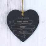 Personalised Any Message Garden Bloom Design Hanging Slate Heart Decoration - Image 2
