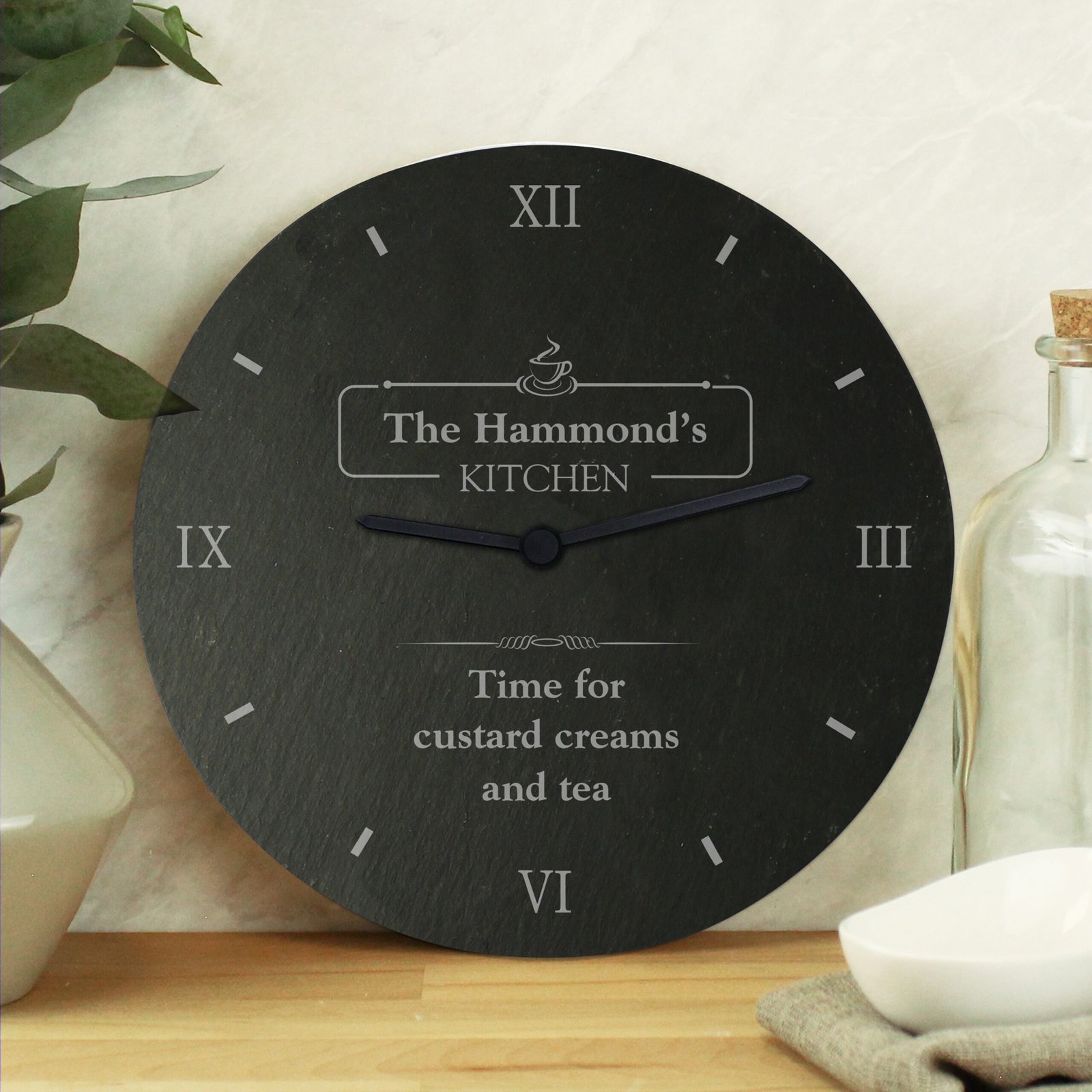 P010576 Personalised 'Kitchen' Slate Wall Clock Personalised 'Kitchen' Slate Wall Clock - Image 1