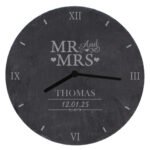 Personalised 'Mr And Mrs' Hearts Motif Round Slate Wall Clock - Image 4