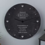 Personalised Any Message 'Home Sweet Home' Round Slate Wall Clock