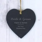 Personalised Any Message Classic Hanging Slate Heart Decoration - Image 2